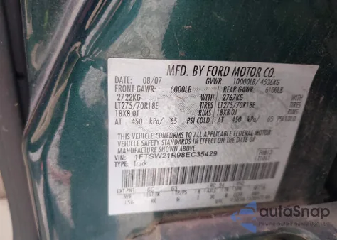 2008 Ford F-250 Fx4/Harley-Davidson/King Ranch/Lariat/Xl/Xlt из США, поврежденный, VIN 1FTSW21R98EC35429